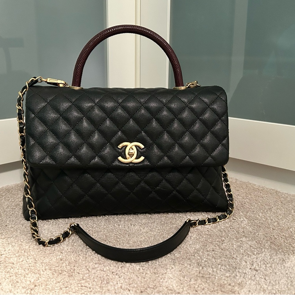 CHANEL CAVIAR MEDIUM COCO TOP HANDLE BAG BLACK✨ AUTHENTIC